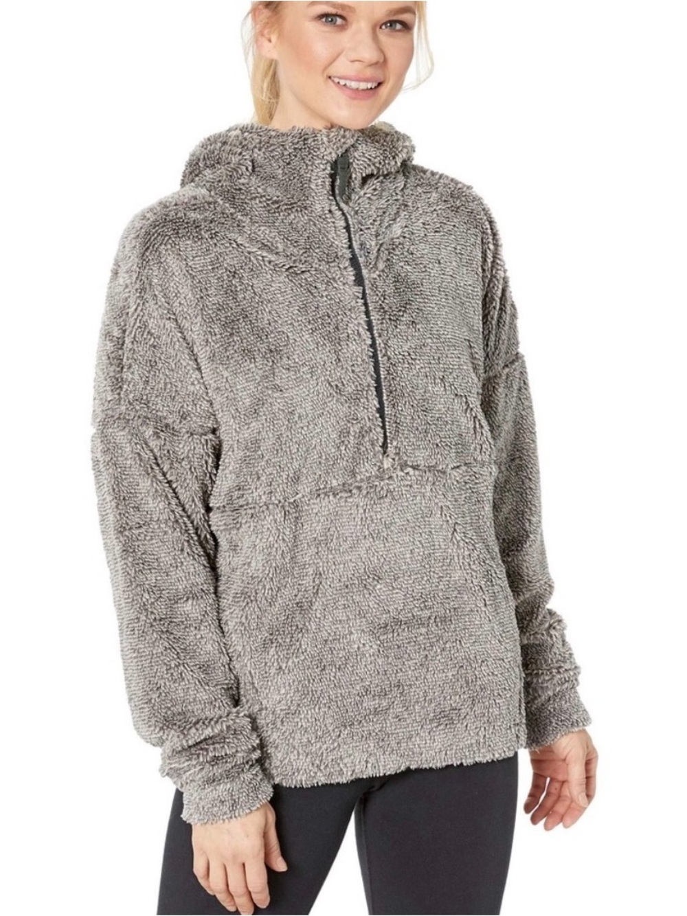 PRANA Women's Permafrost Half Zip‎ Sherpa Pullover Hoodie Cozy Dark Gray Medium